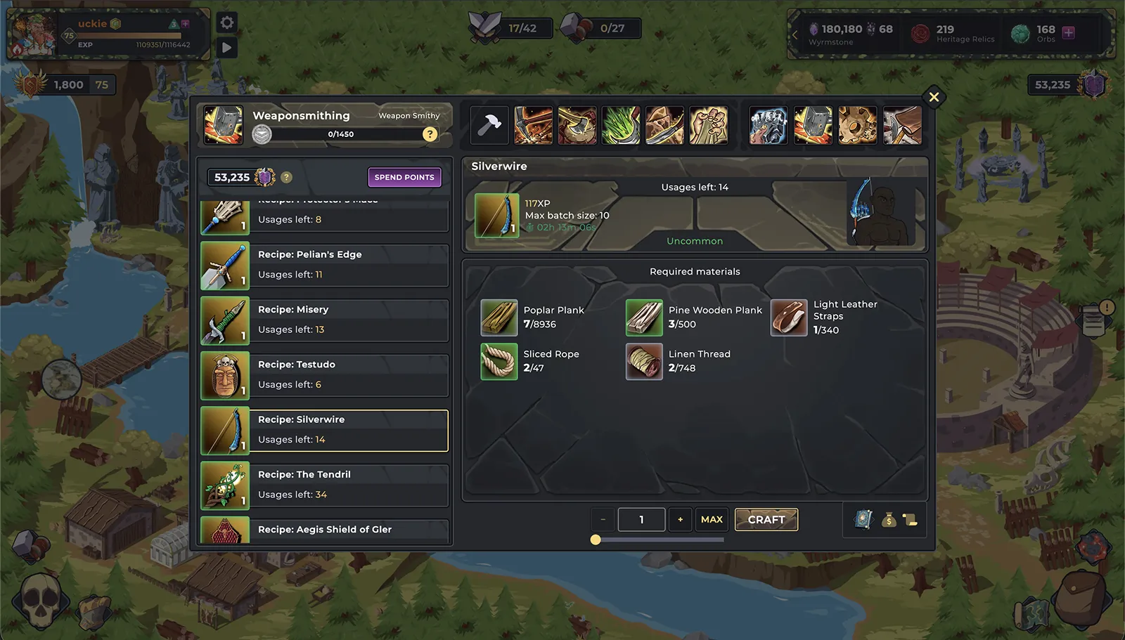 Ale & Axes crafting and enchanting screen