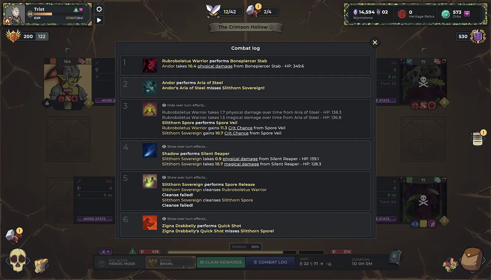 Ale & Axes turn-by-turn combat log after a raid